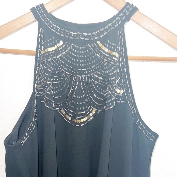 Paper Crane Black Beaded Gold And Silver High Neck Chiffon Top - Picture 2 of 11